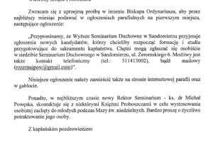 Wyższe Seminarium Duchowne w Sandomierzu przyjmuje zgłoszenia nowych kandydatów